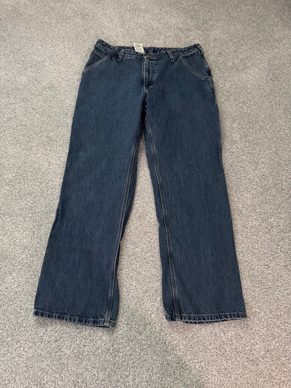 Carhartt Dark Blue Women's Denim Jeans with Brown Stitching